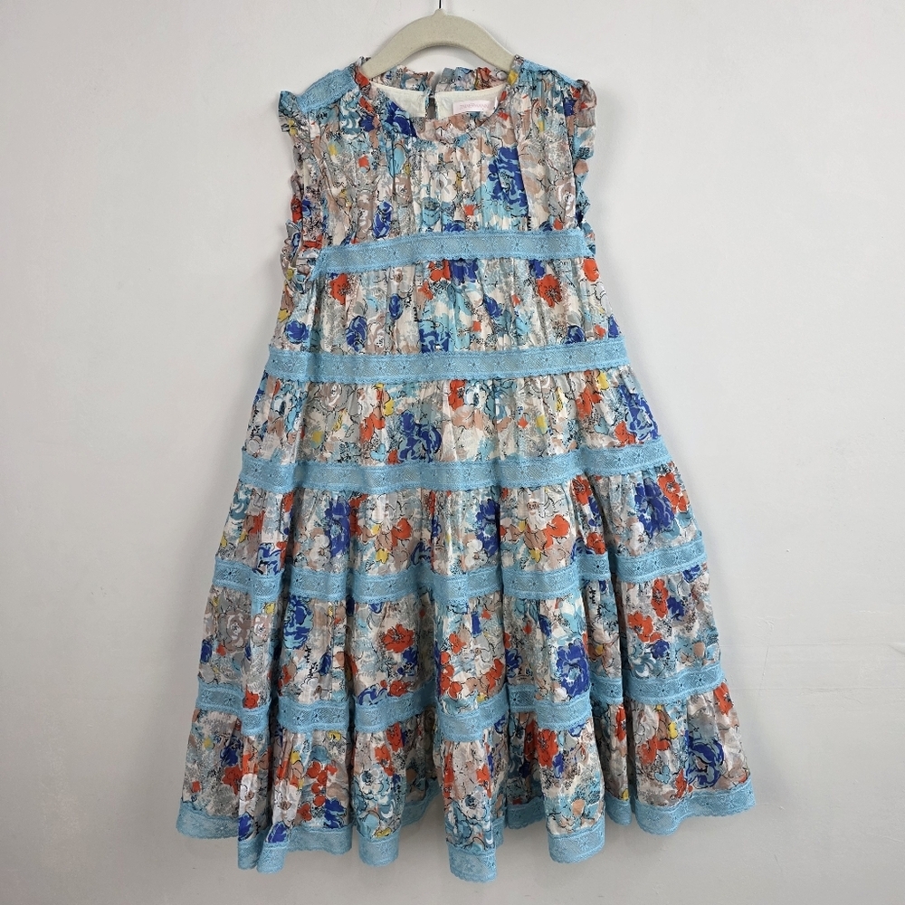 Zimmerman Clover Lace Floral Sleeveless Dress with Blue Accents, Size 10 Girls